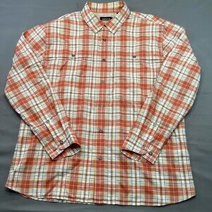 Orvis Men's Open Air Caster Button-Up Shirt Orange Plaid Vented Active Fit LG